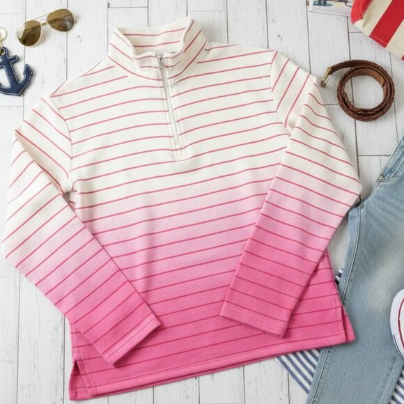 Talbots Tops - T by Talbots Pink Ombré Striped Quarter-Zip Sweatshirt